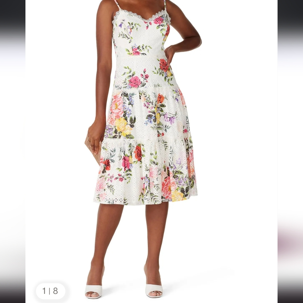Elegant Floral Lace Midi Dress Marchesa Mmao